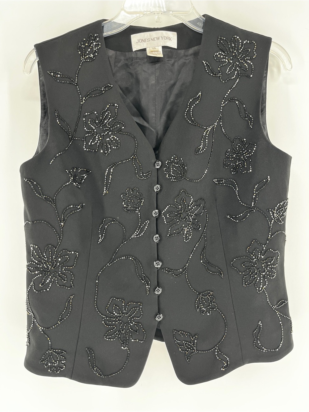 Vintage Jones New York Beaded Floral Vest Size 14 90s Goth Whimsigoth Evening